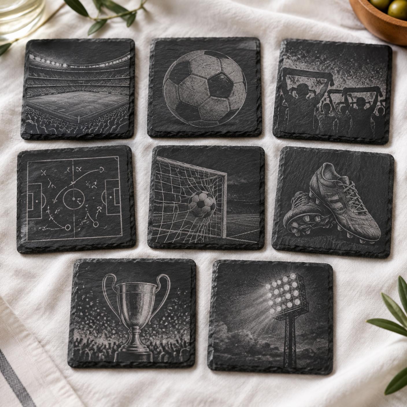 Posavasos Fútbol España · Pizarra sobre tela blanca