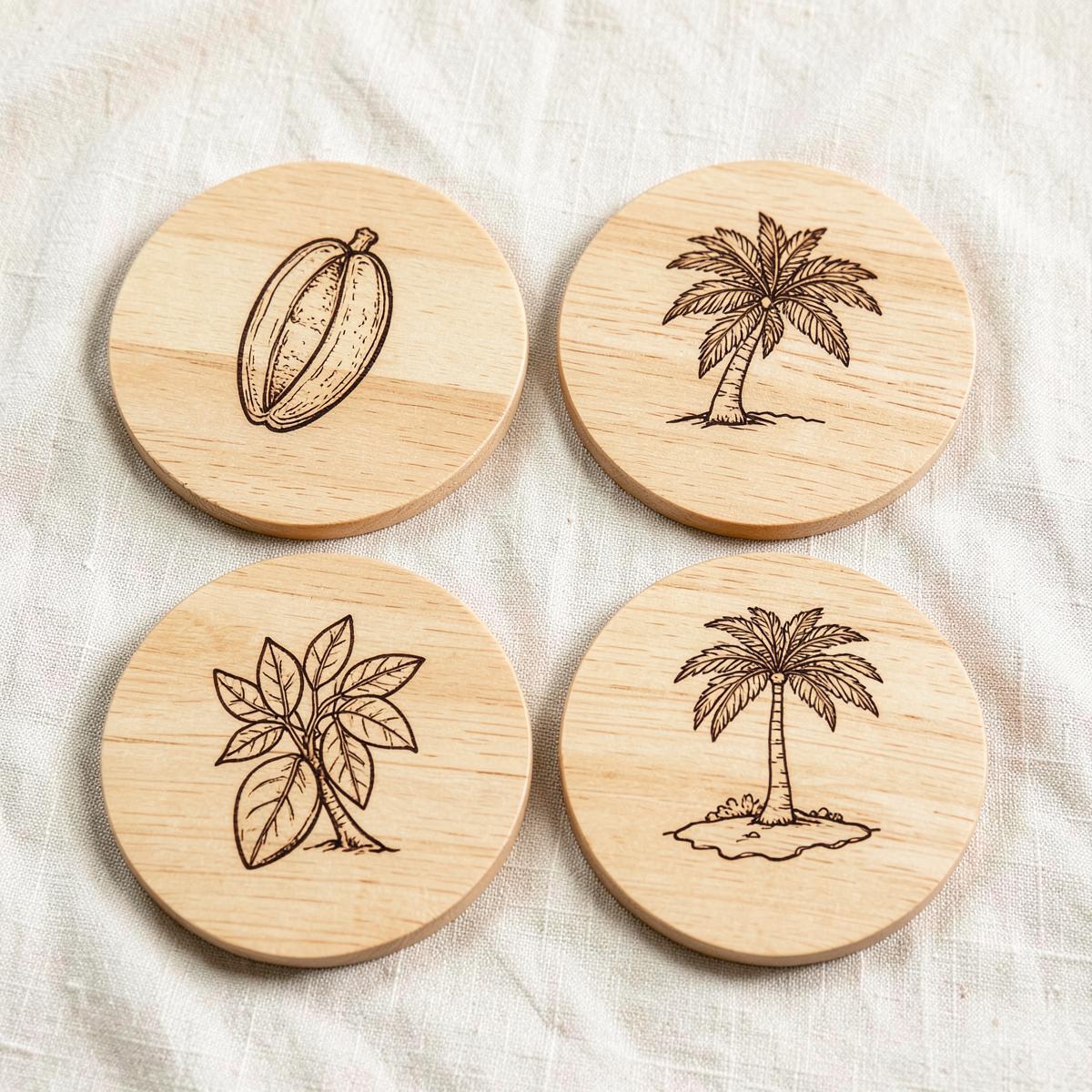 Pack de posavasos de madera São Tomé grabados a láser