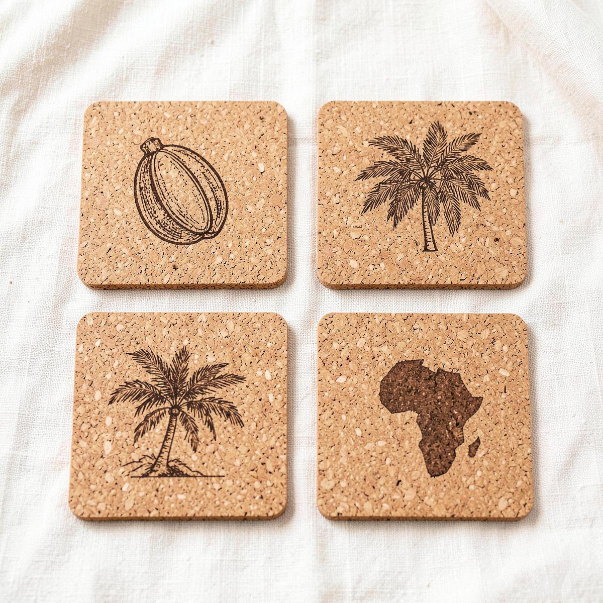 Pack de posavasos de corcho São Tomé grabados a láser