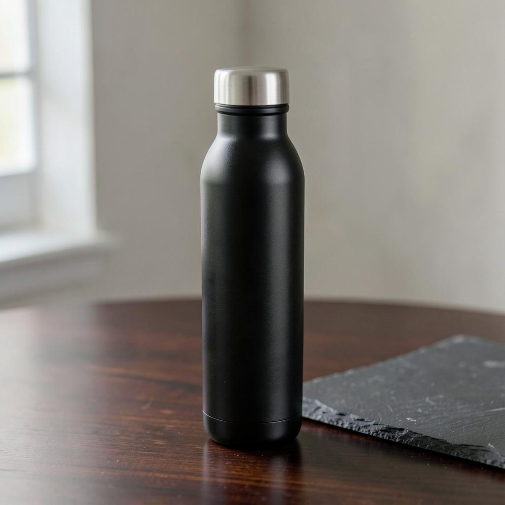 Botella térmica negra mate de acero inoxidable de 500 ml