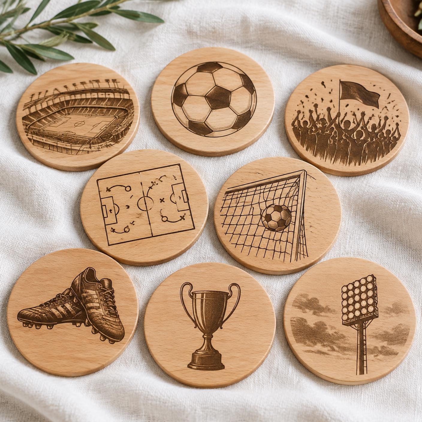Posavasos Fútbol España · Madera sobre tela blanca