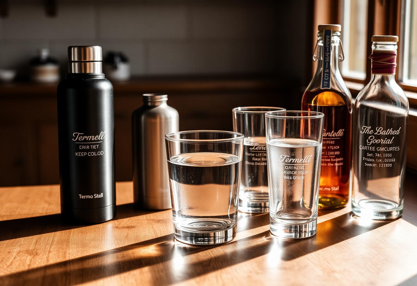 Botellas termo y vasos de cristal personalizados con grabado